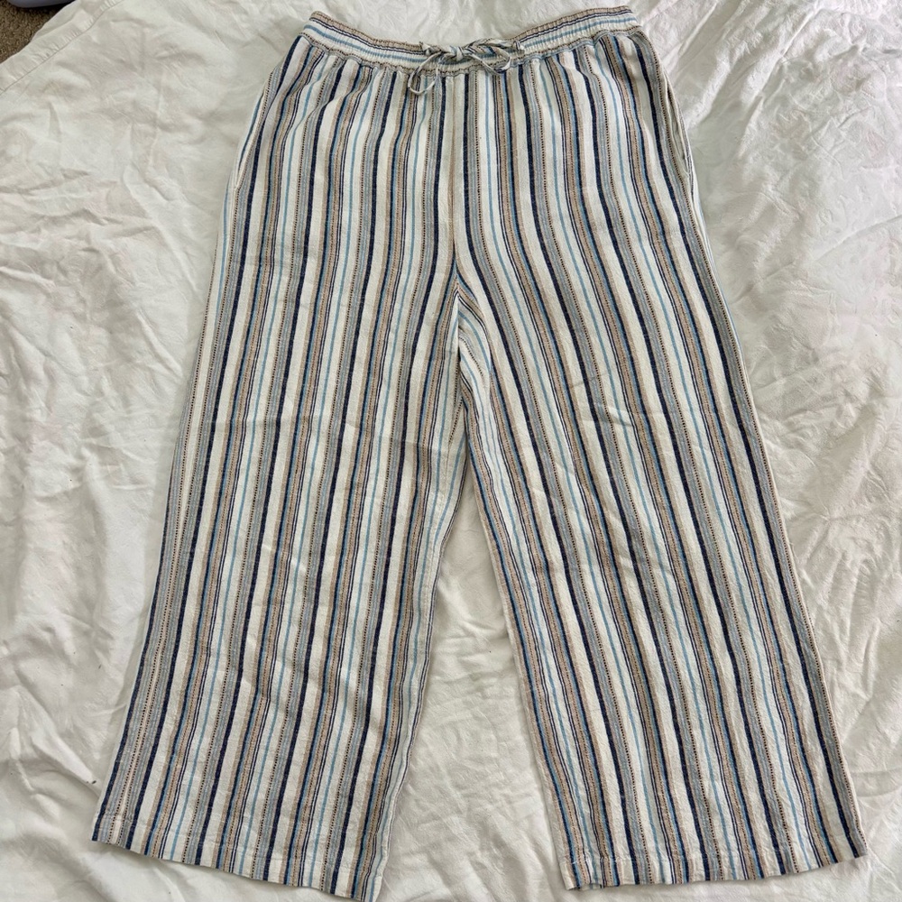 Striped Wide-Leg Linen Pants
